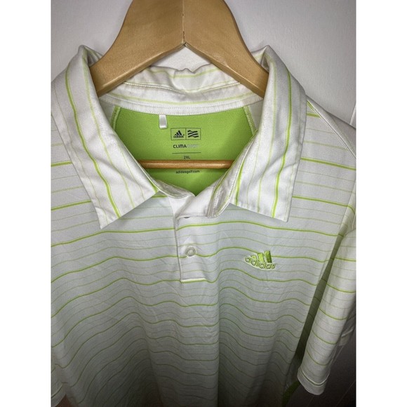 Adidas Climacool Golf Polo Shirt Mens Size 2XL White/Green Striped Performance - Picture 2 of 5